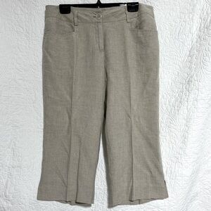 LILIBLEU Womens Linen Beige Wide Leg Cropped Pant, Size 10 -#303